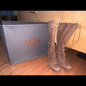 UGG 5488 Camille Brown Leather Lace & Side Zip Up